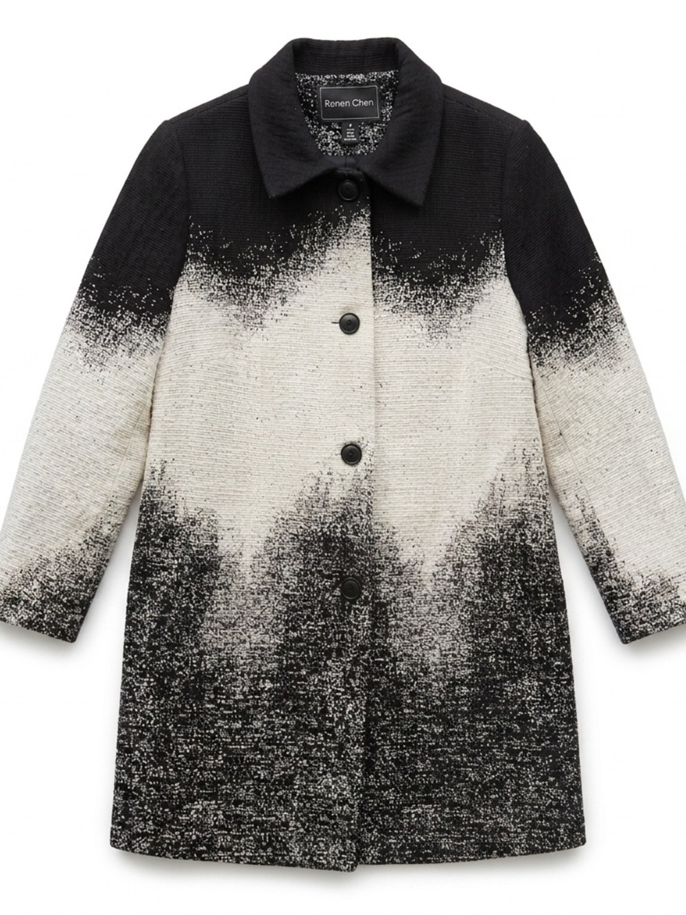 Ronen Chen Ombre Textured Coat Womens 12 Black White Gray Israeli Designer